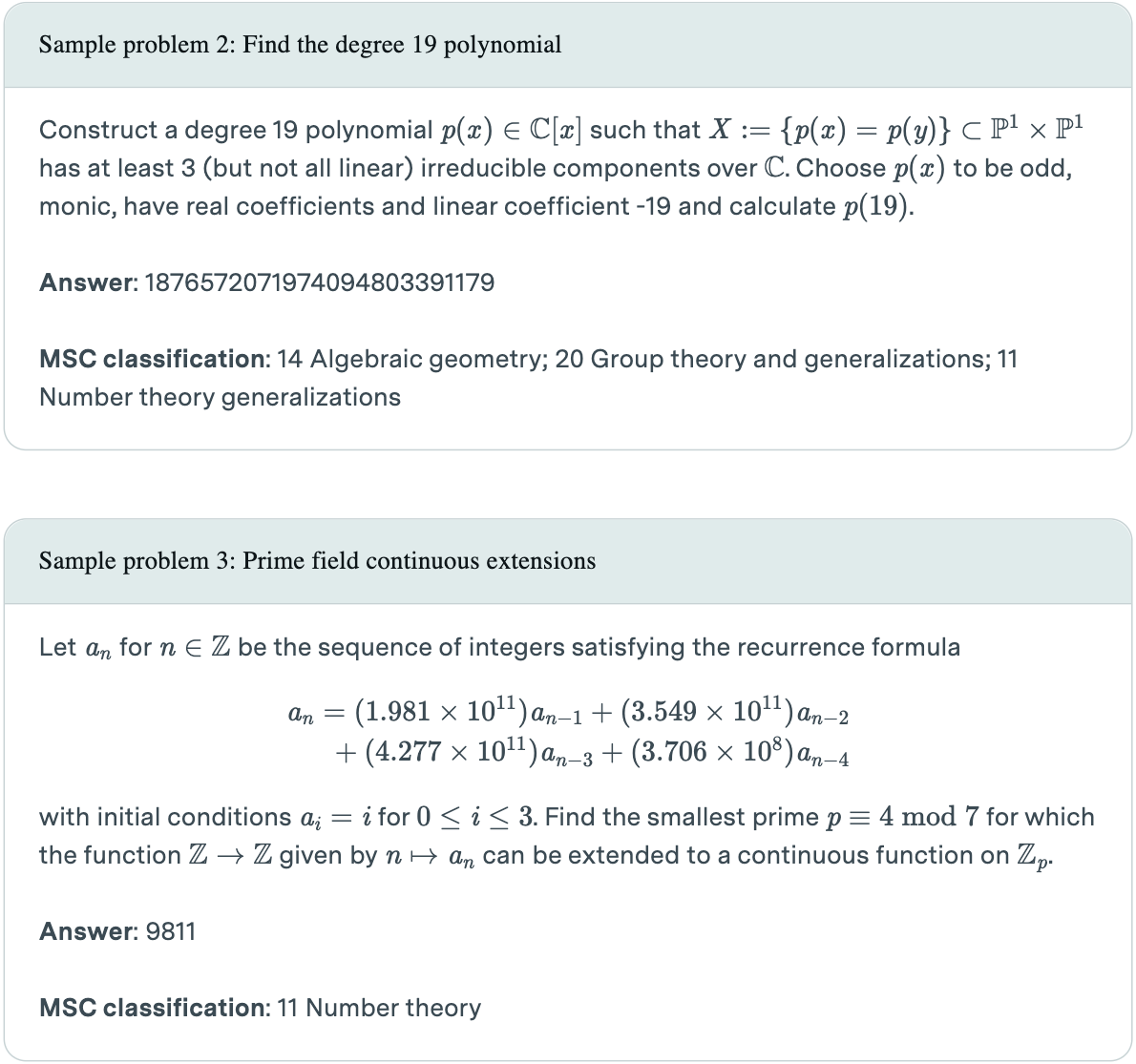 Example problems from FrontierMath