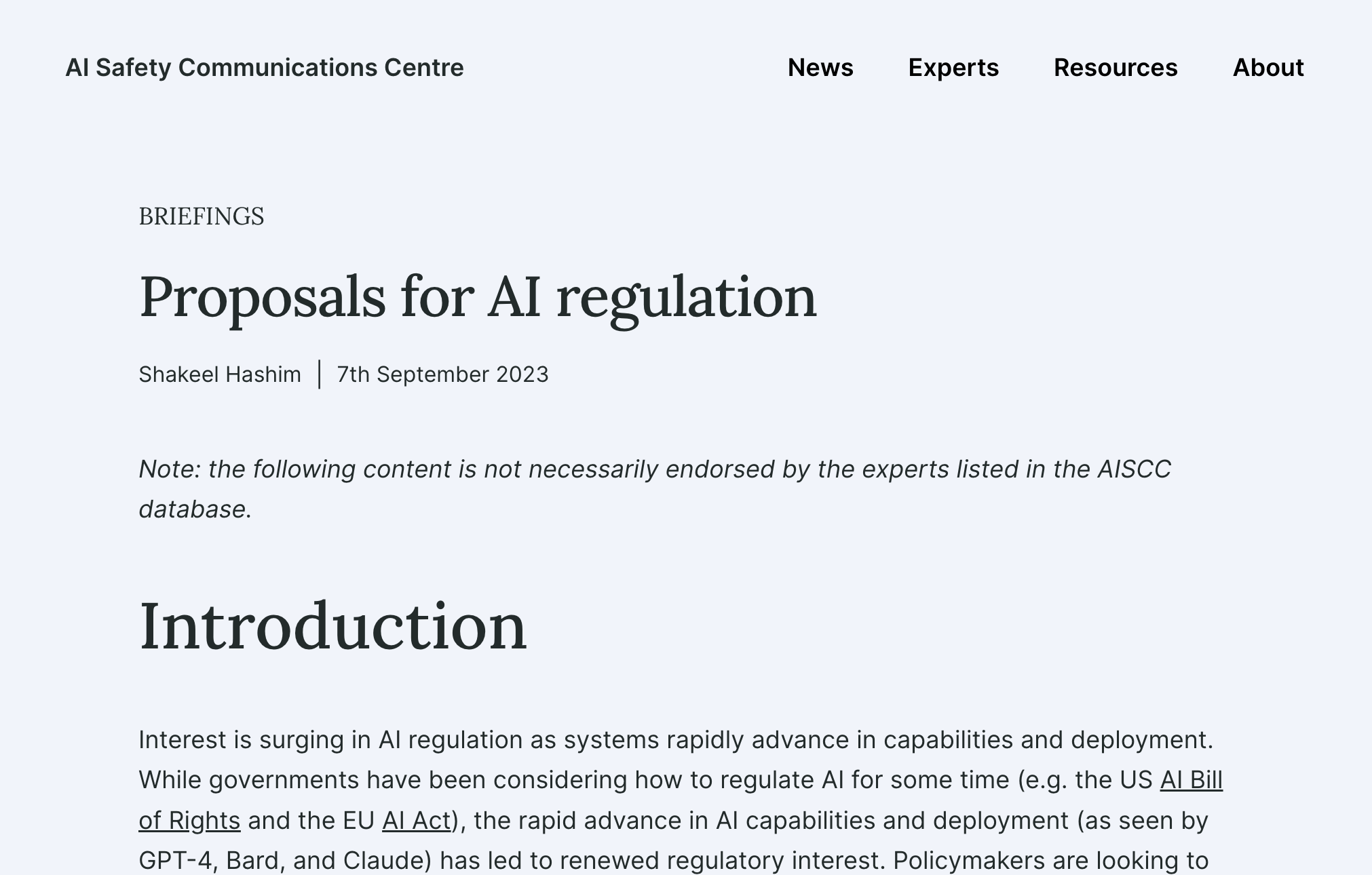 Proposals for AI regulation